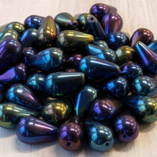 11x18mm Long Drilled Drops - Blue Iris - 30 Beads