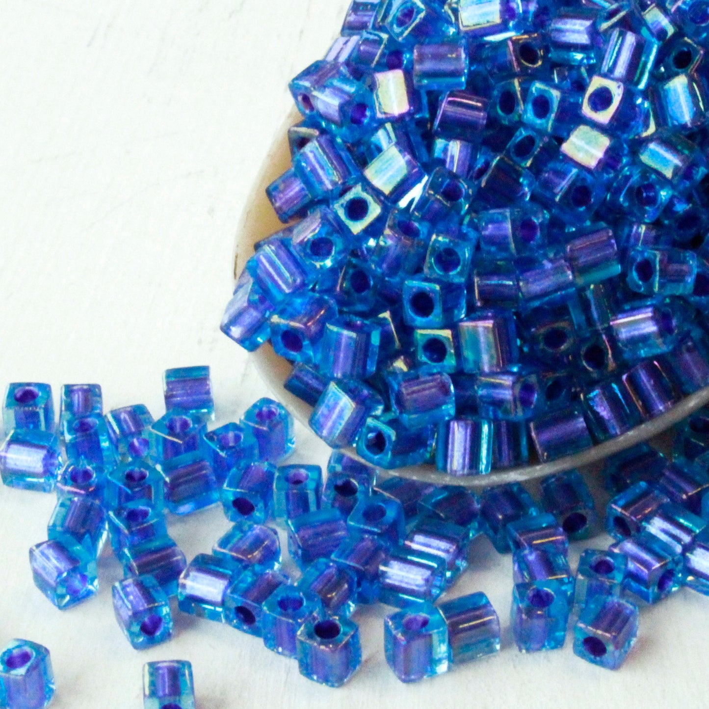 4mm Miyuki Cube Beads  - Purple Lined Aqua - 20 grams