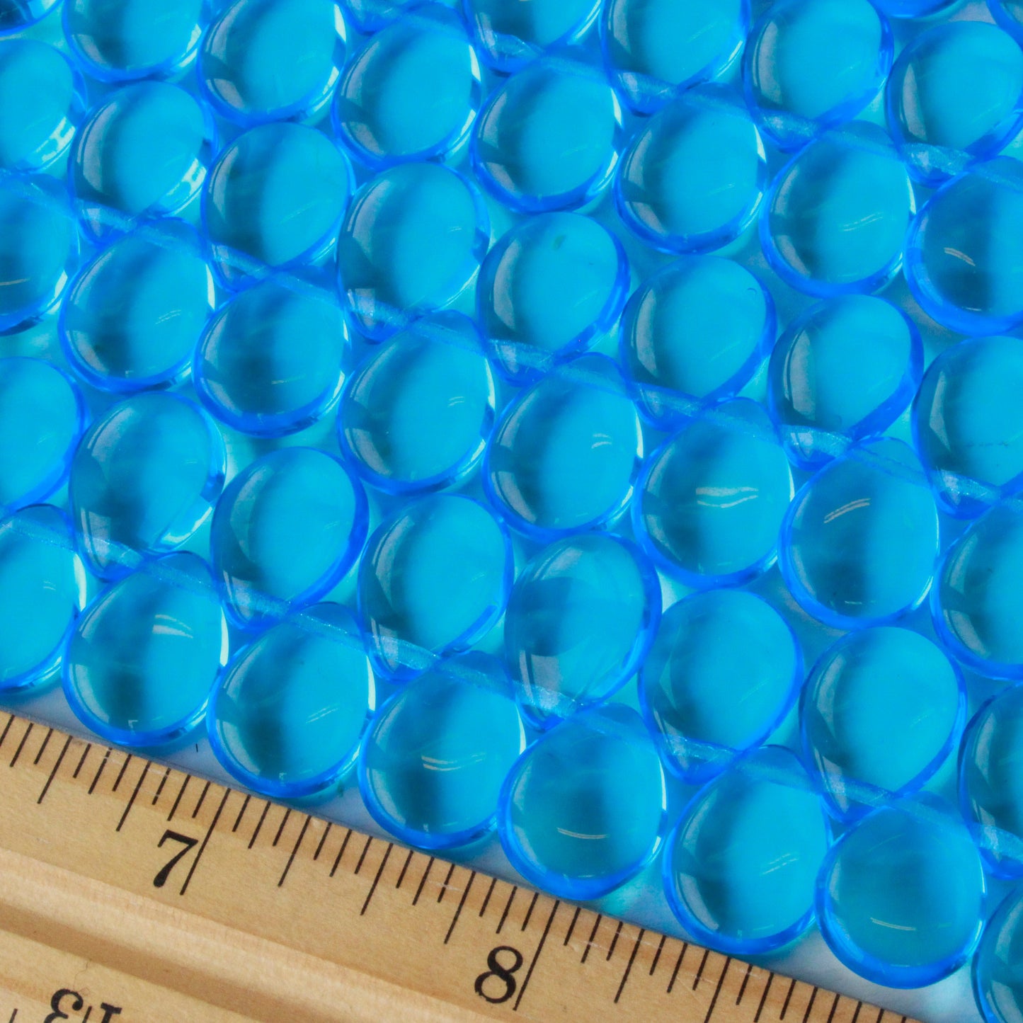 12x16mm Flat Glass Teardrop Beads - Dk Aqua - 20 Beads