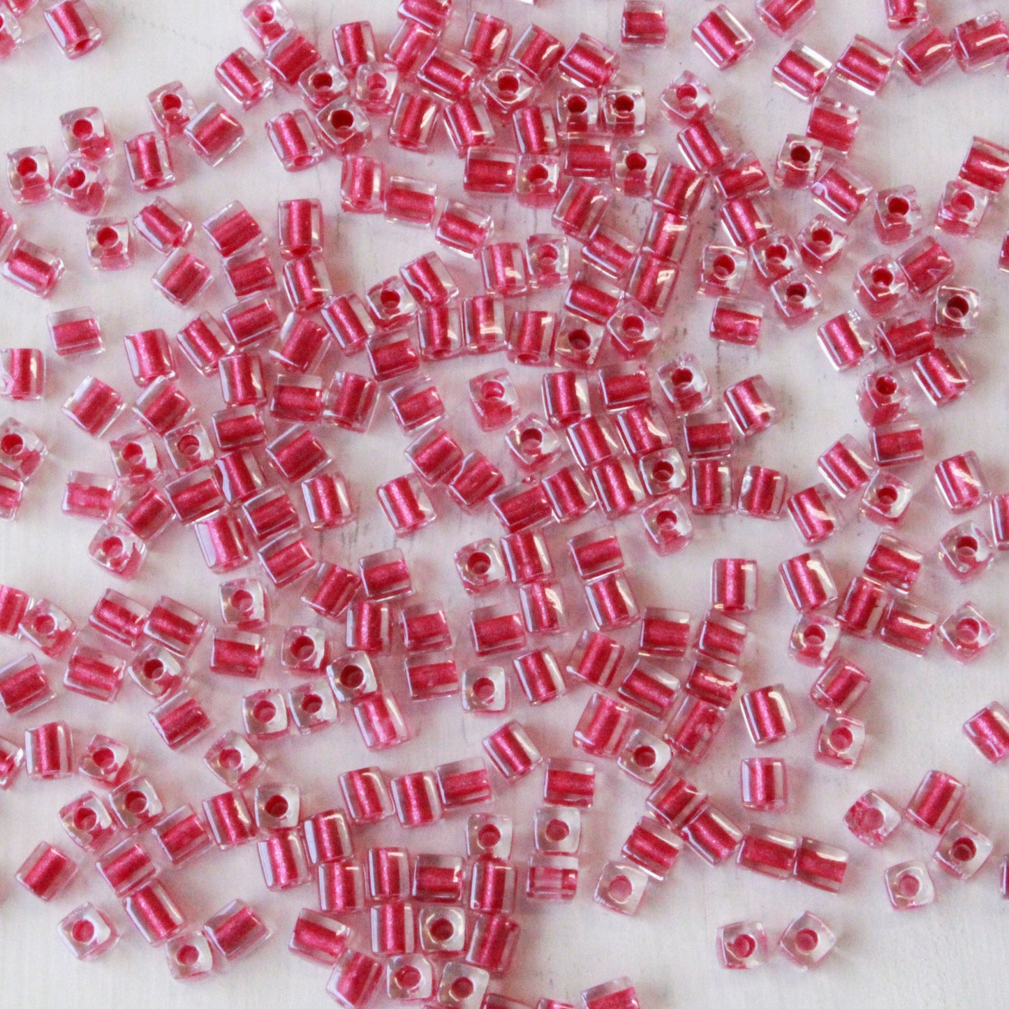 4mm Miyuki Cube Beads  - Rose Lined Crystal - 20 grams