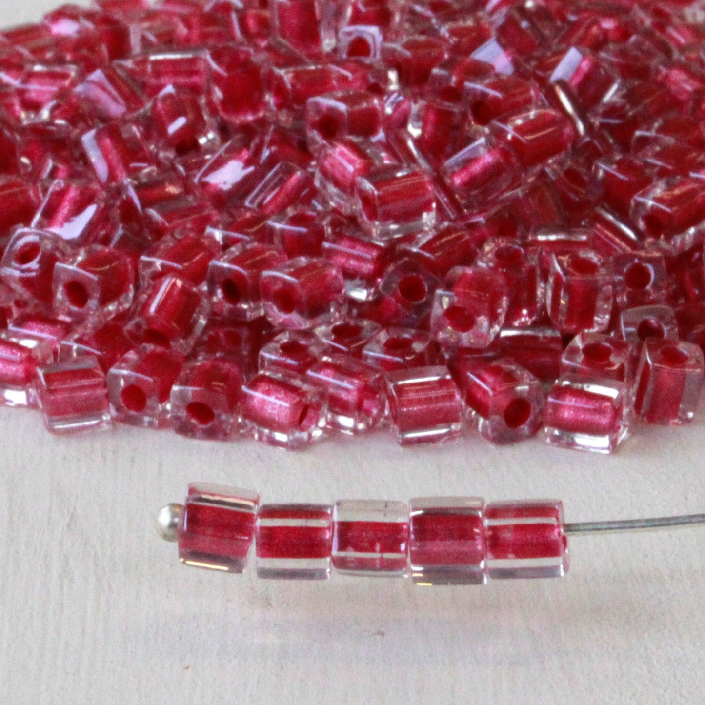 4mm Miyuki Cube Beads  - Rose Lined Crystal - 20 grams