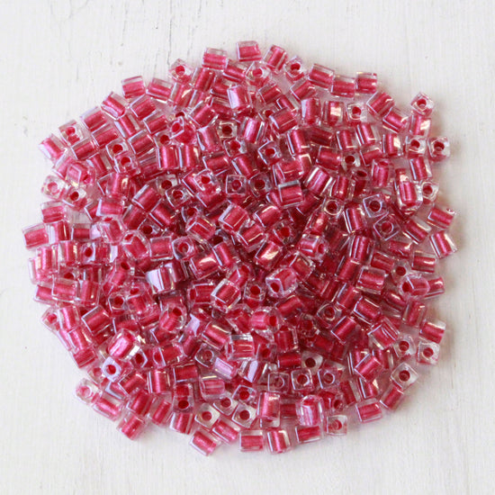 4mm Miyuki Cube Beads  - Rose Lined Crystal