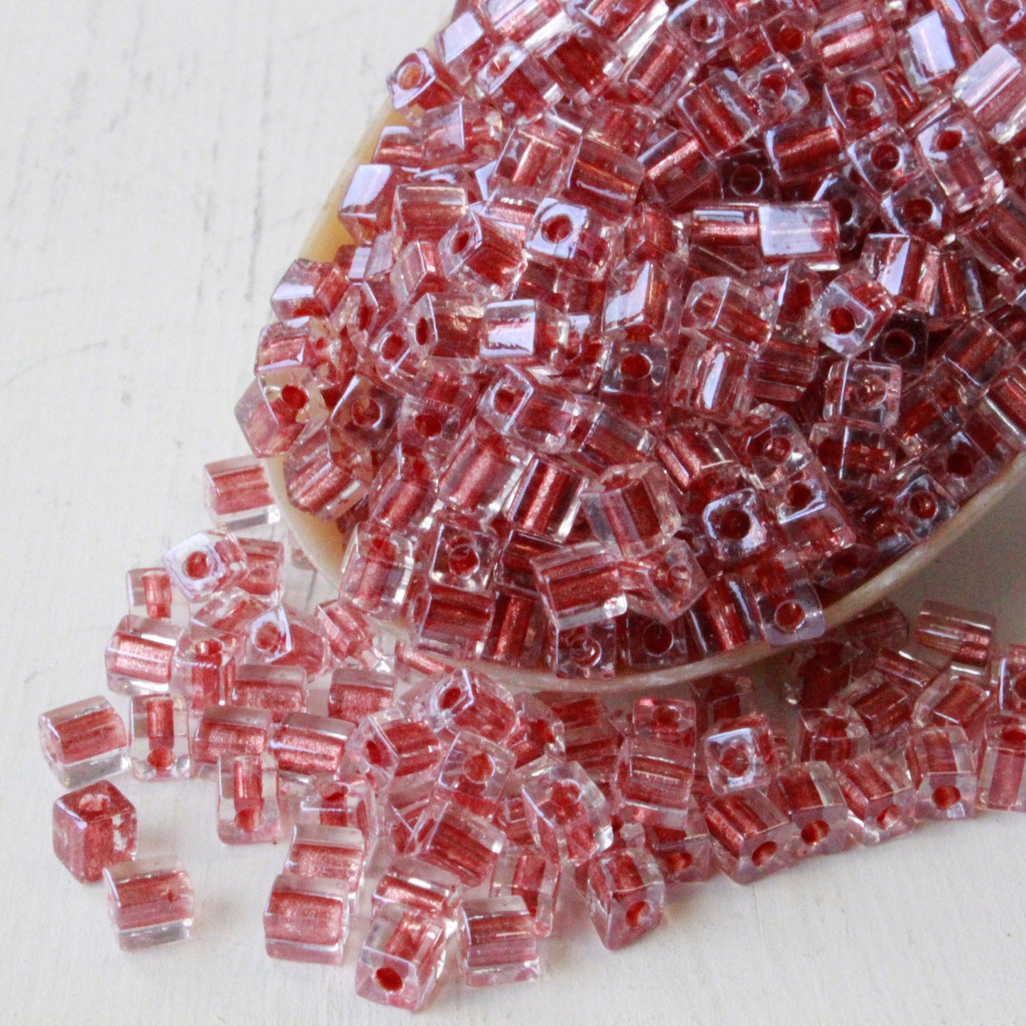 4mm Miyuki Cube Beads  - Antique Rose Lined Crystal - 20 grams