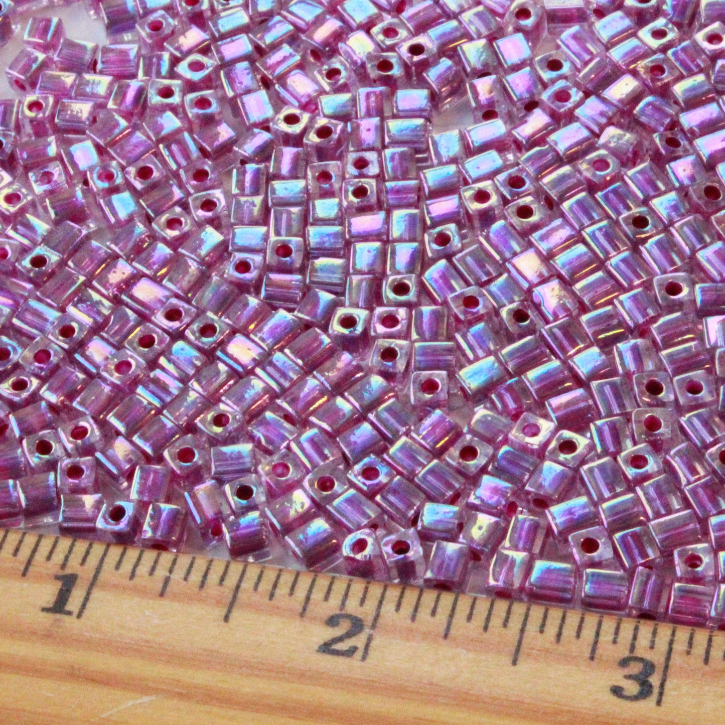 4mm Miyuki Cube Beads  - Raspberry Lined Crystal AB