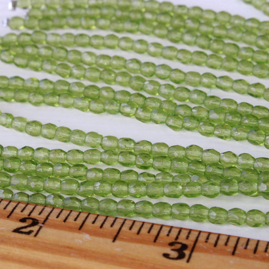 3mm Round Glass Beads - Transparent Olivine - 80 Beads