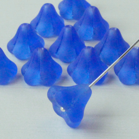 10x12mm Trumpet Flower Beads - Sapphire Blue Matte
