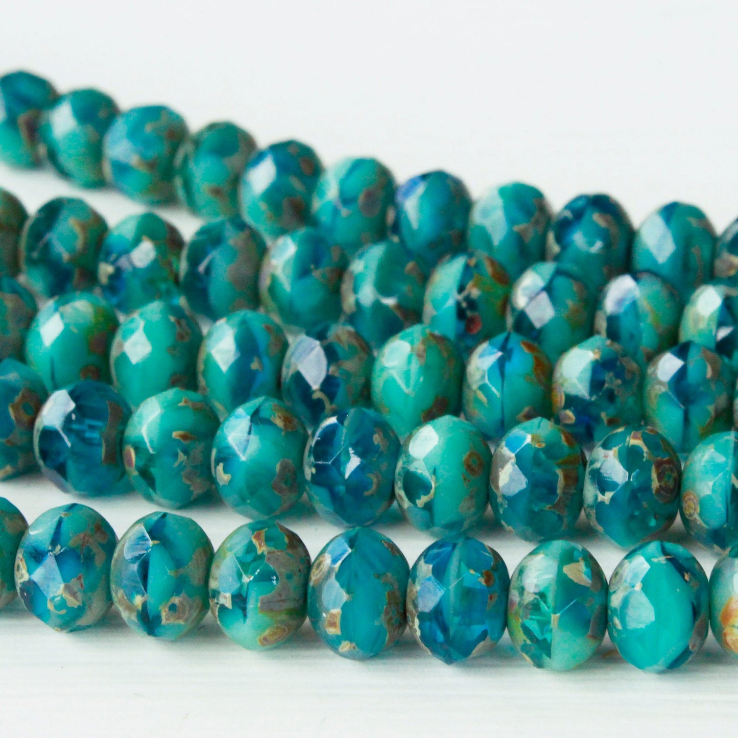 5x7mm Rondelle Beads - Turquoise Blue Mix Picasso -  24 Beads