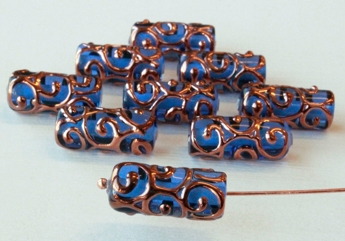 Handmade Lampwork Tube Beads - 20x8mm - Sapphire Blue - 2, 4 or 8