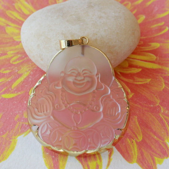 Peaceful Happy Buddha Pendant - Frosted Crystal - 1 Pendant