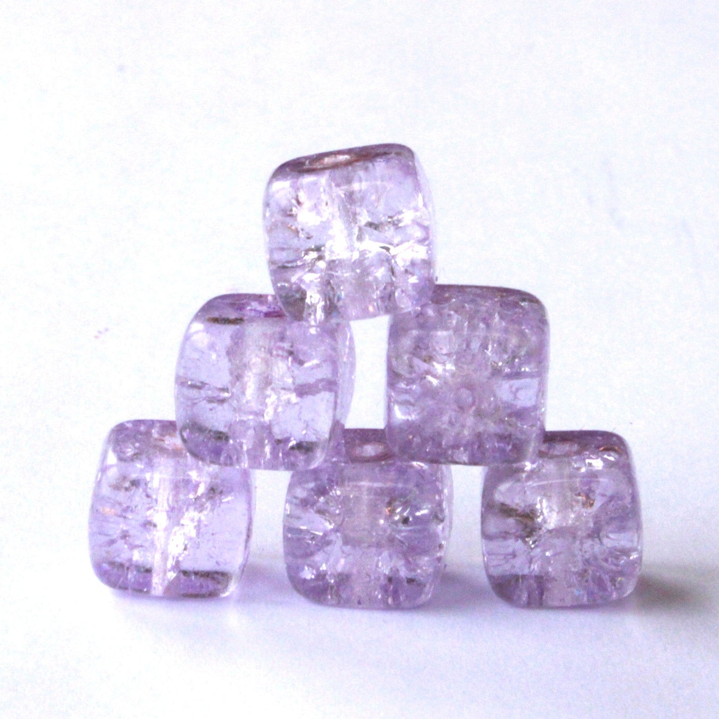 9x11mm Glass Cube Beads - Lilac Crackle - 30 Beads