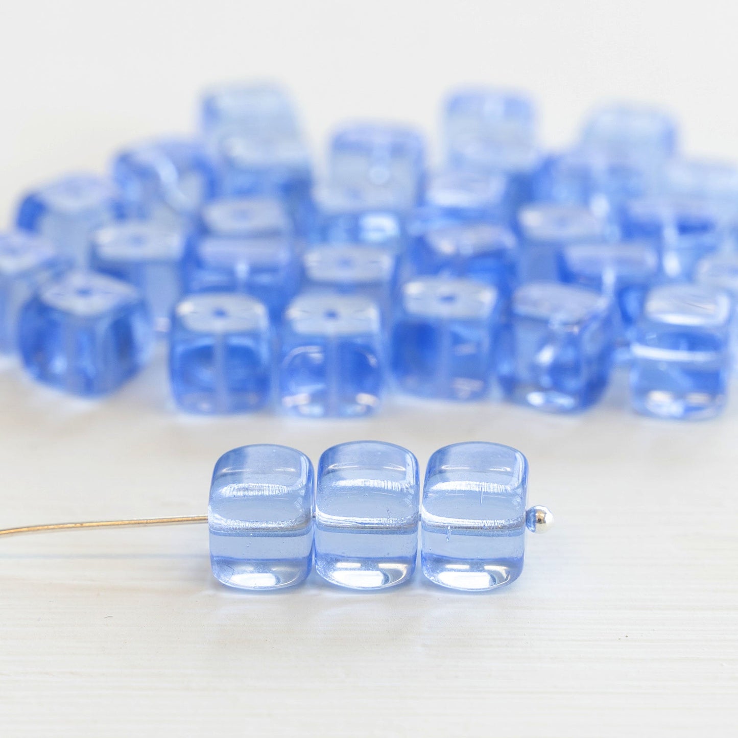 9x11mm Glass Cube Beads - Lt. Sky Blue - Choose Amount