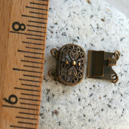 20x16mm - Antiqued Brass Filigree Two Hole Clasp - 1 clasp