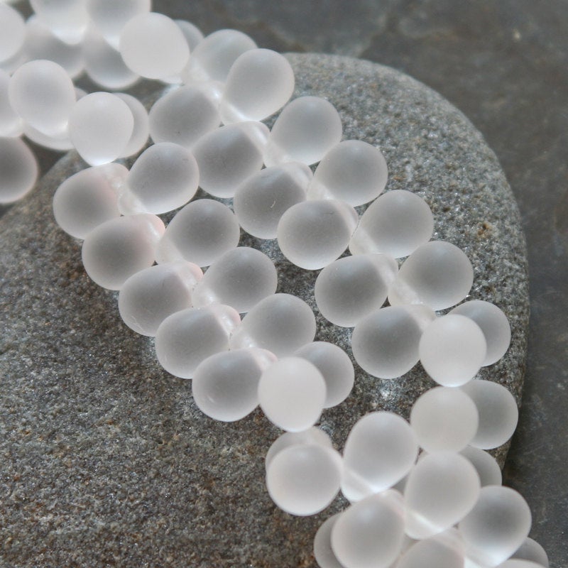 6x9mm Glass Teardrop Beads - Crystal Matte - 50 Beads