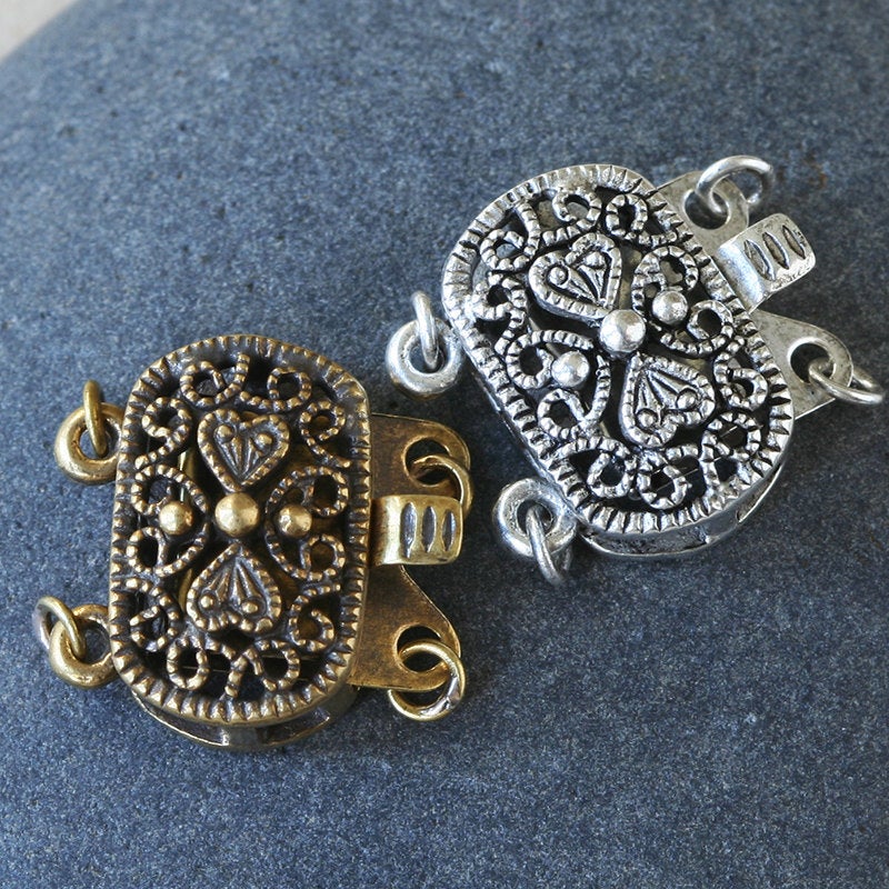 20x16mm - Antiqued Brass Filigree Two Hole Clasp - 1 clasp