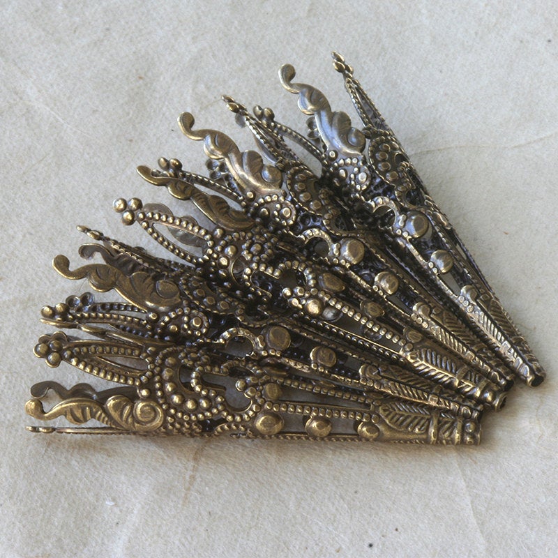 40mm Long Antiqued Brass Bead Caps - 10 or 30 Pieces