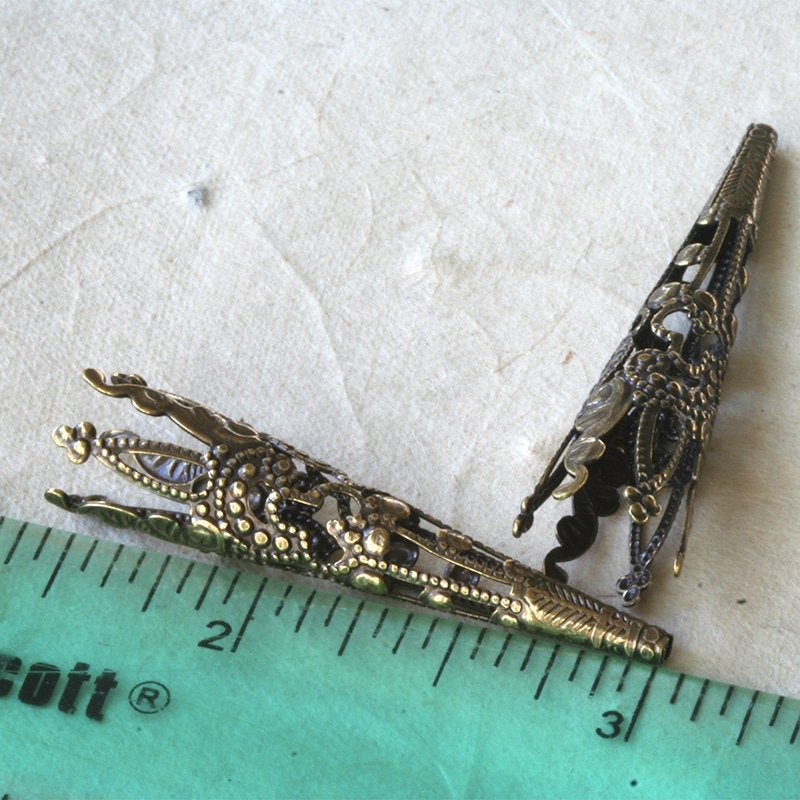 40mm Long Antiqued Brass Bead Caps - 10 or 30 Pieces