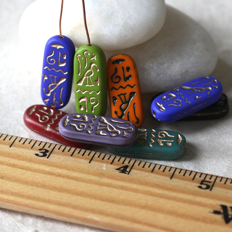 10x25mm Cartouche Beads - Lime Green - 4 Beads