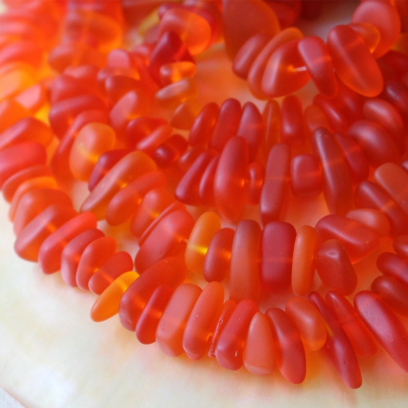 Frosted Glass Pebbles - Orange - 50 Beads