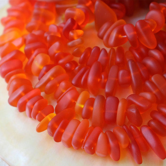 Frosted Glass Pebbles - Orange - 50 Beads