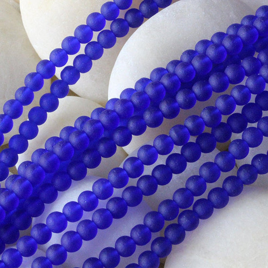 5mm Frosted Glass Rounds - Cobalt - 16 Inches