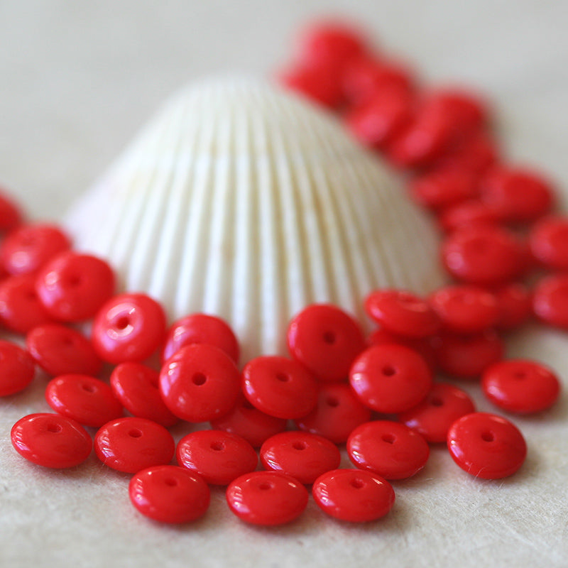 6mm Rondelle Beads - Opaque Red - 50 or 100 Beads