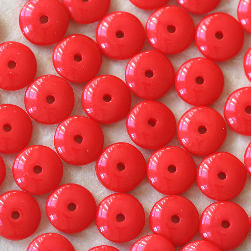 6mm Rondelle Beads - Opaque Red - 50 or 100 Beads