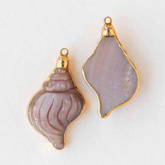 Pink Abalone Carved Shell Pendant with 14K Gold - 1 Pendant