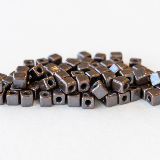 5.5mm Silver Coated Ceramic  Cube Beads - Bronze - 10 or 30 or 60