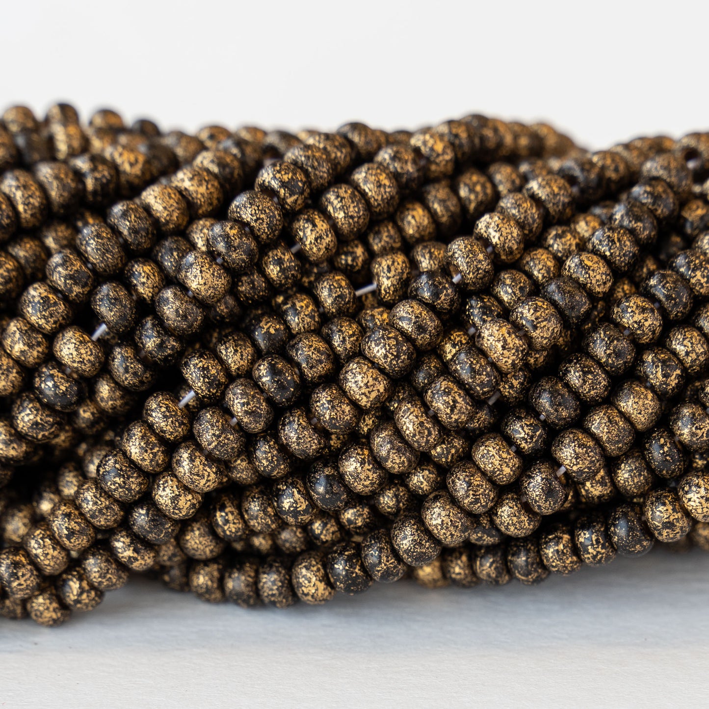 Size 6 Seed Beads - Opaque Black with Gold Dust - Choose Amount