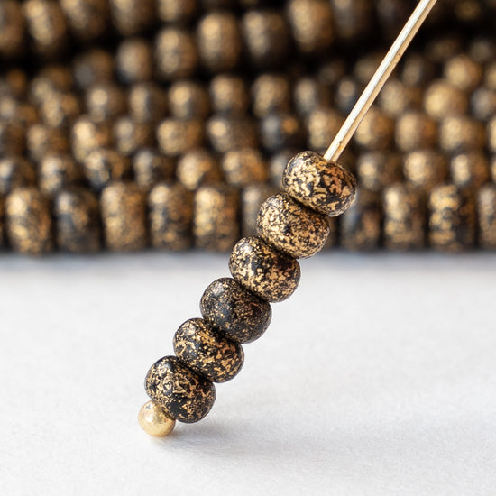 Size 6 Seed Beads - Opaque Black with Gold Dust - Choose Amount