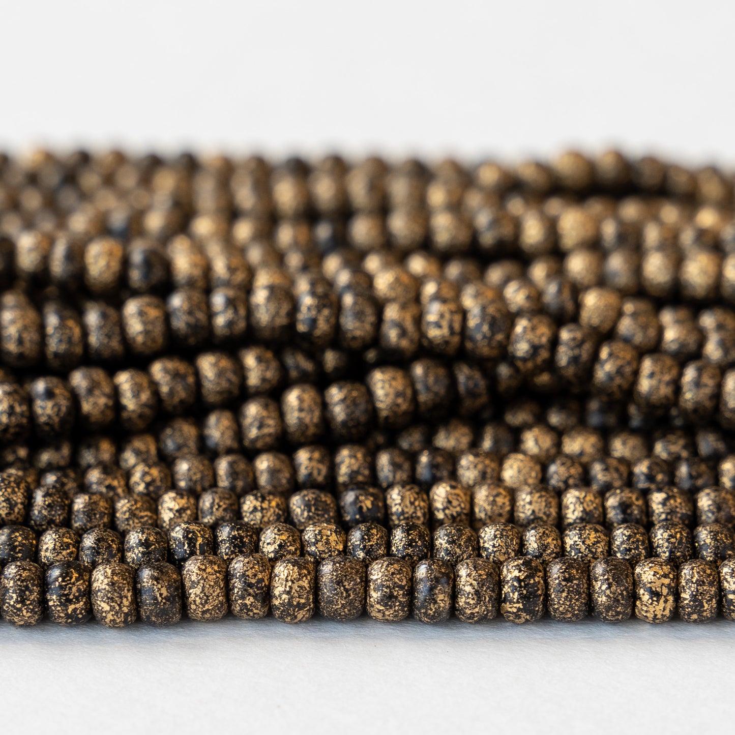 Size 6 Seed Beads - Opaque Black with Gold Dust - Choose Amount