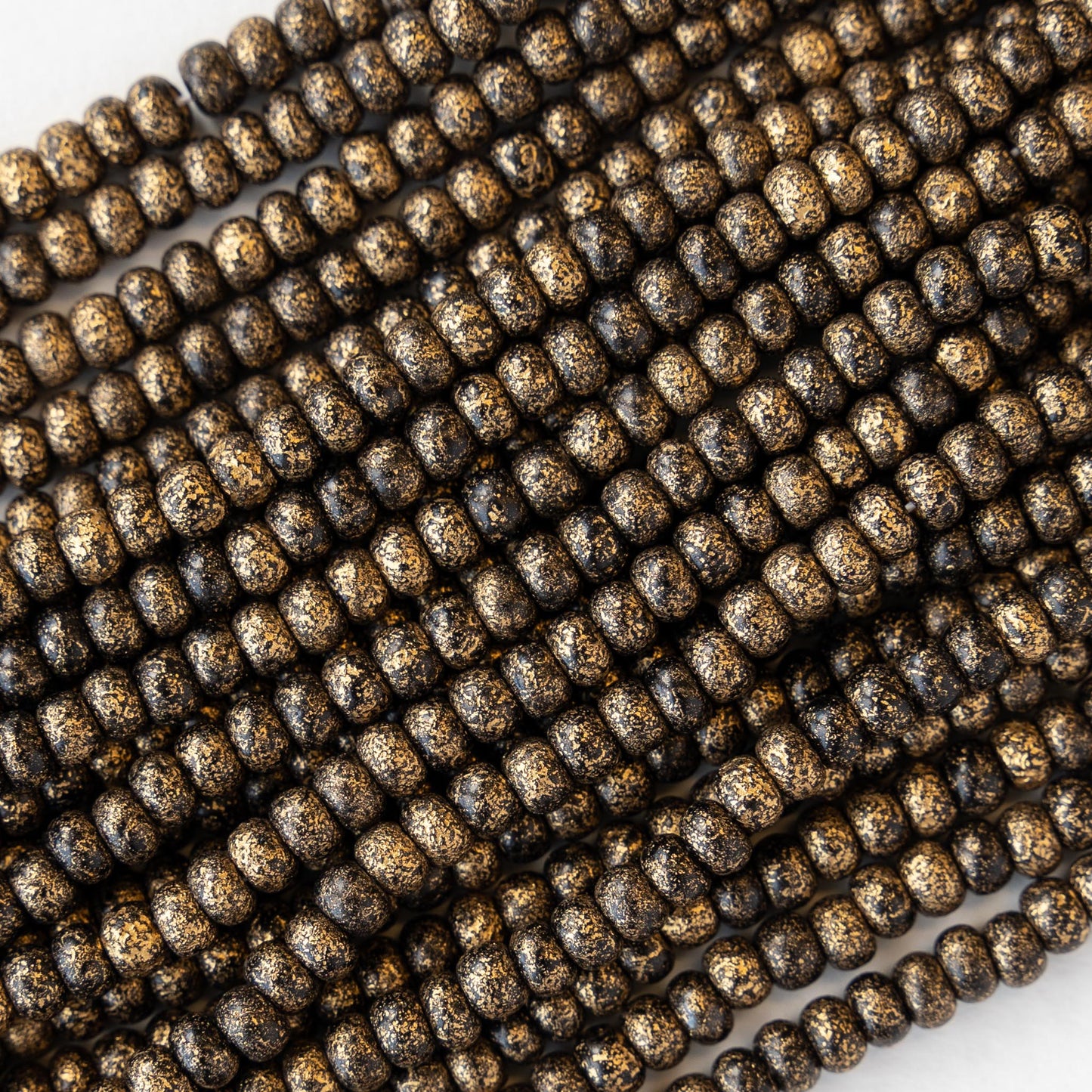 Size 6 Seed Beads - Opaque Black with Gold Dust - Choose Amount