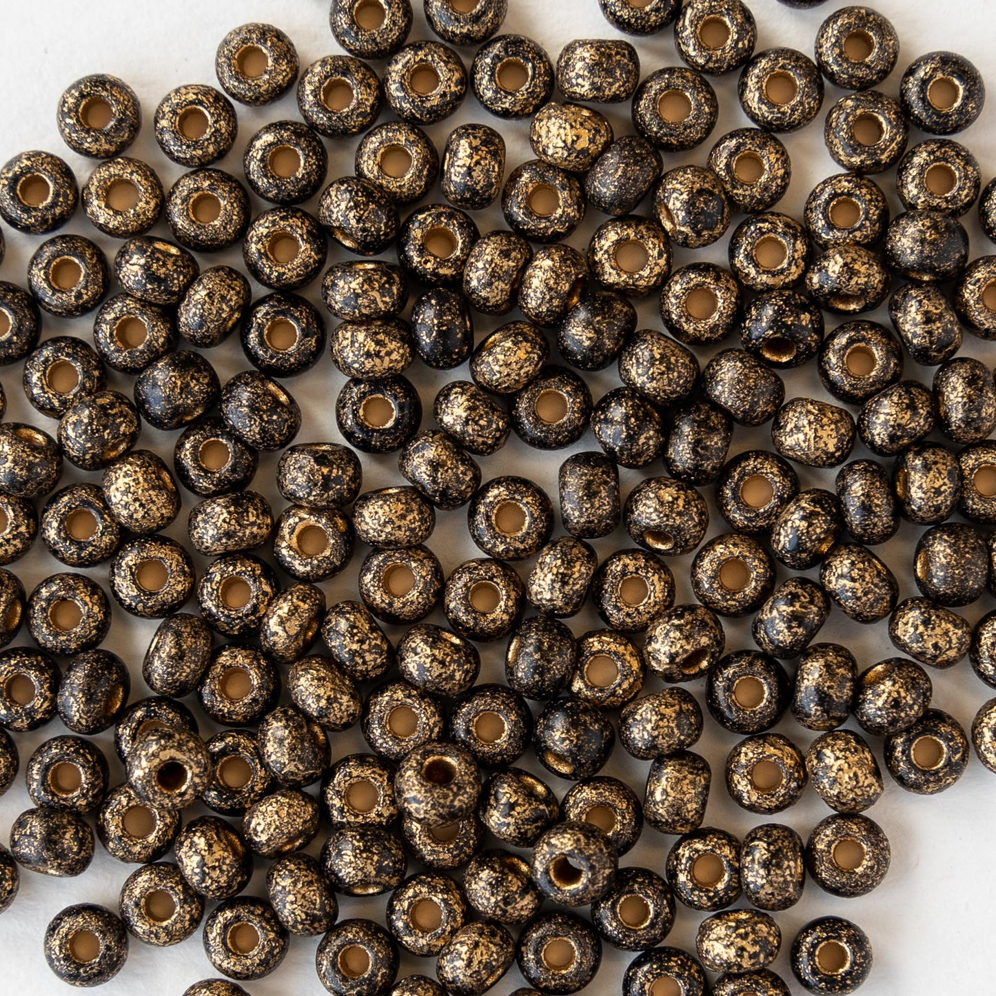 Size 6 Seed Beads - Opaque Black with Gold Dust - Choose Amount