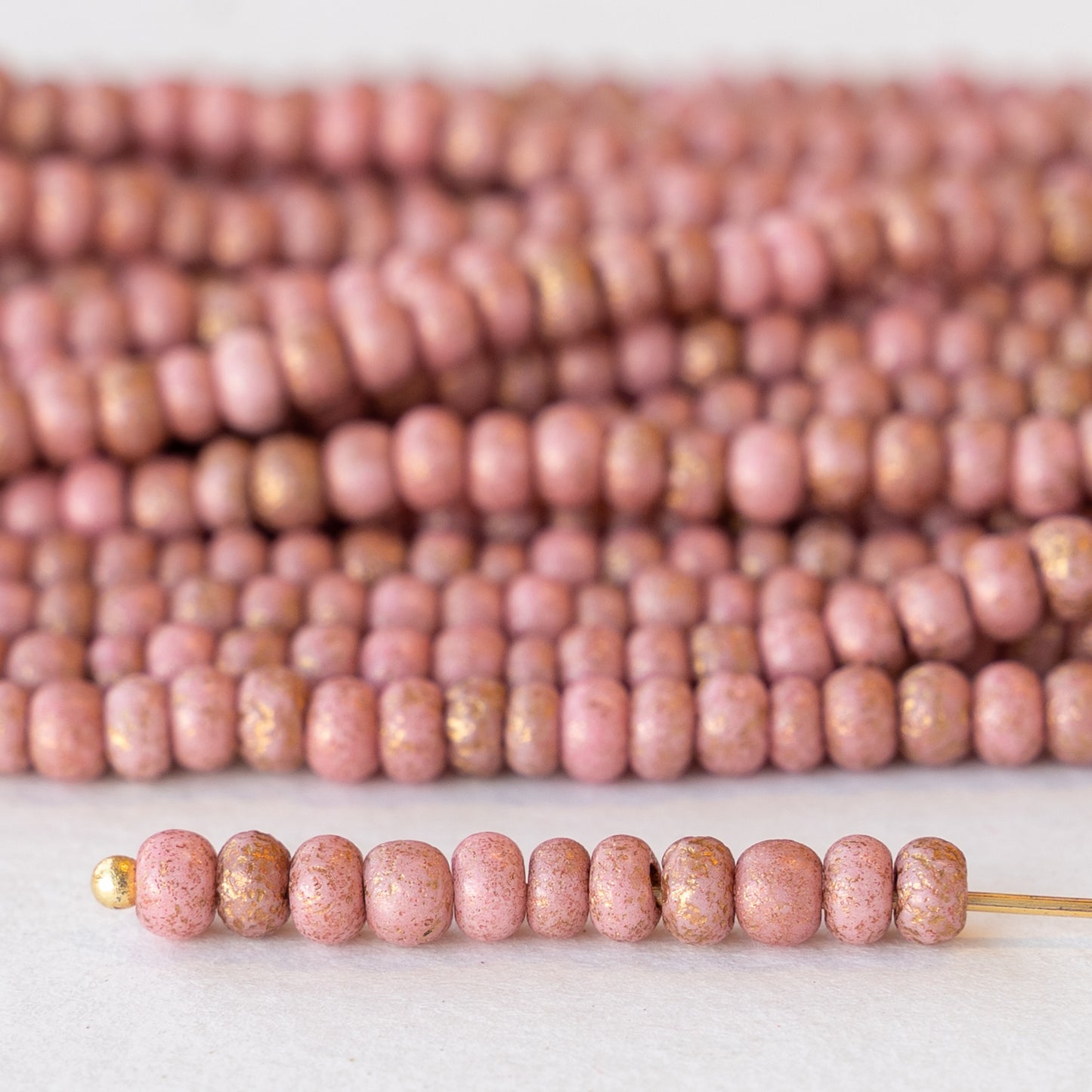 Size 6 Seed Beads - Pink Coral with Gold Dust - Choose Amount