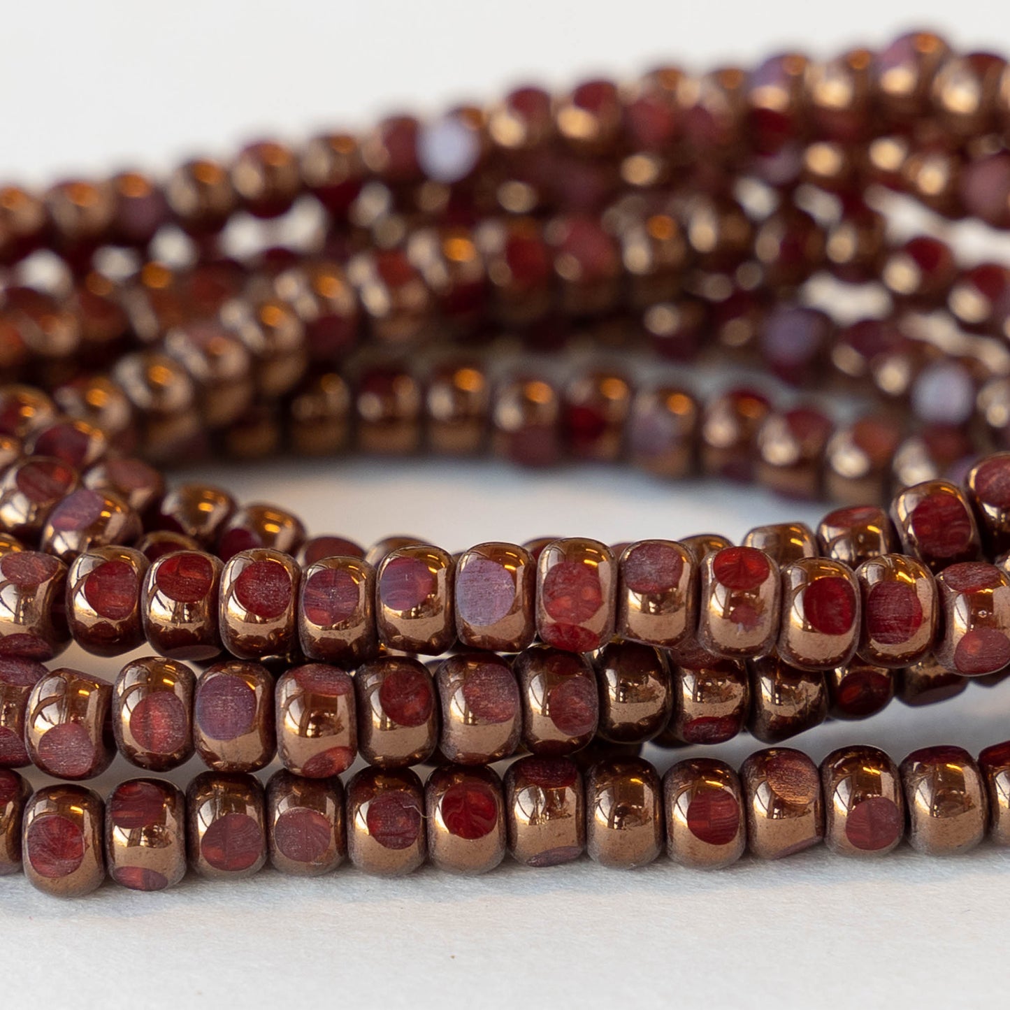 6/0 Tri-cut Seed Beads - Deep Red with Bronze Finish - 50