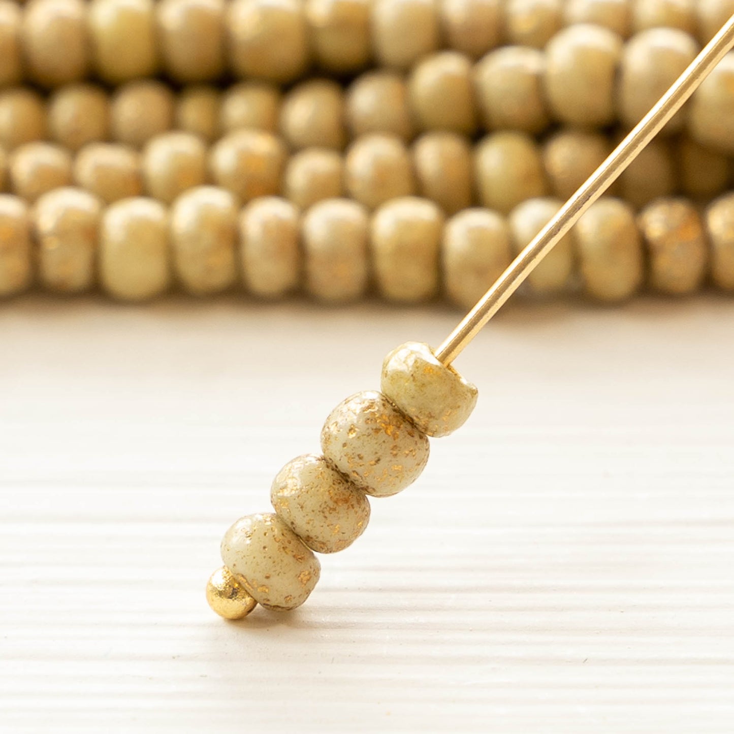 Size 6 Seed Beads - Opaque Ivory with Gold Dust - Choose Amount
