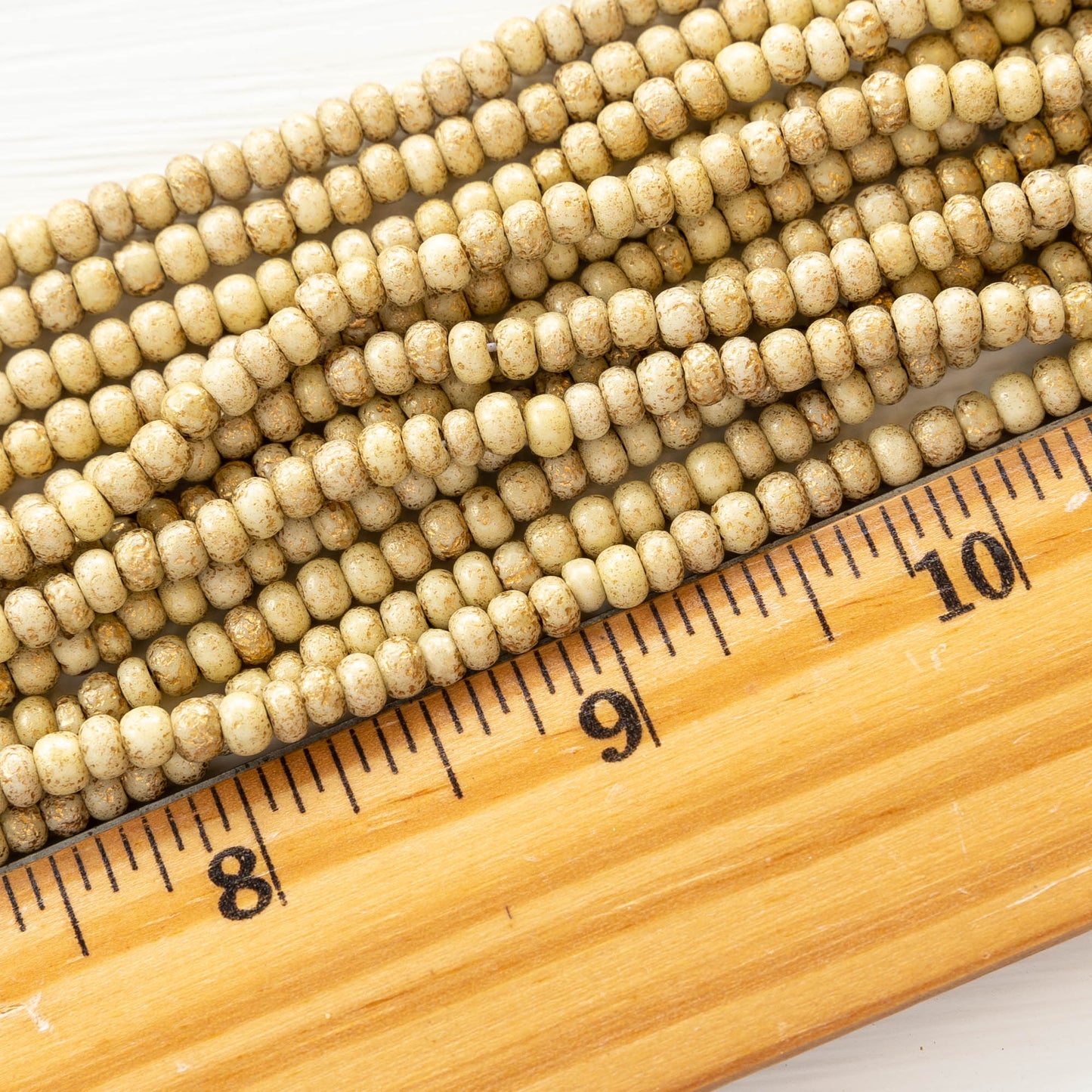 Size 6 Seed Beads - Opaque Ivory with Gold Dust - Choose Amount