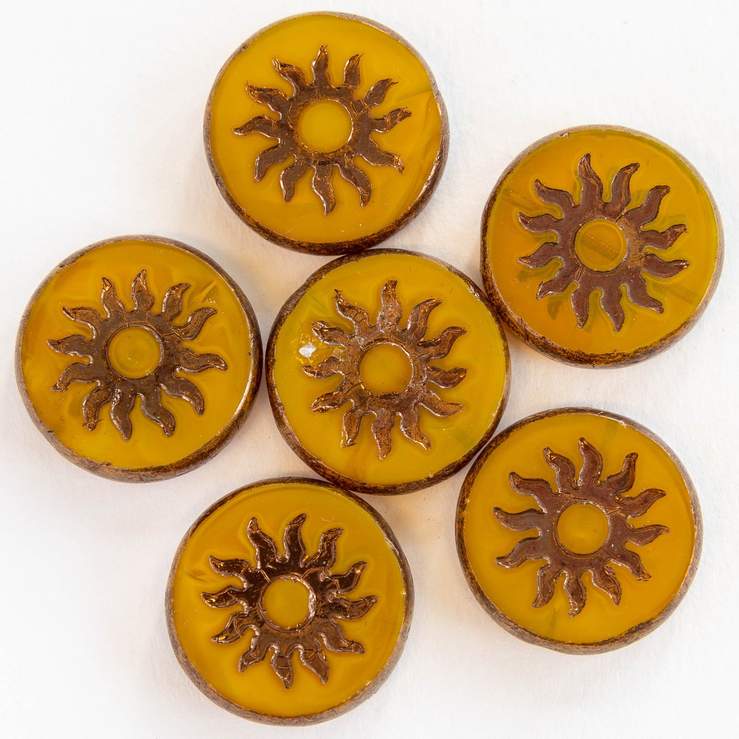 22mm Table Cut Sun Beads - Yellow with Bronze Finish - 1 Bead