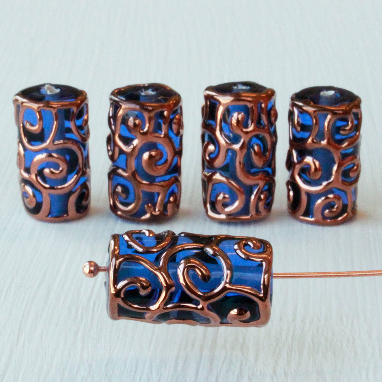 Lampwork Tube Beads - 20x10mm - Sapphire Blue - 2, 4 or 8