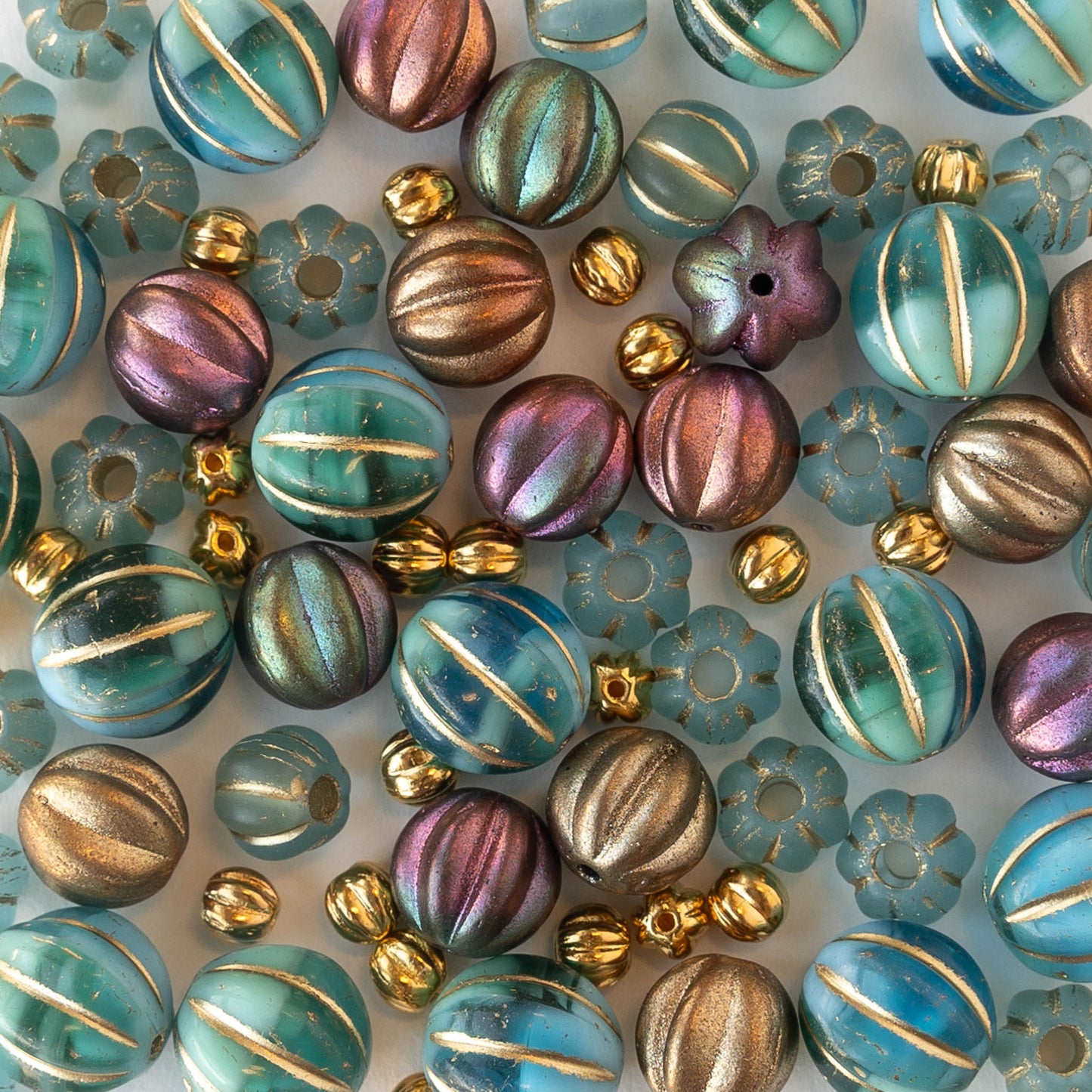 Pressed Glass Melon Beads