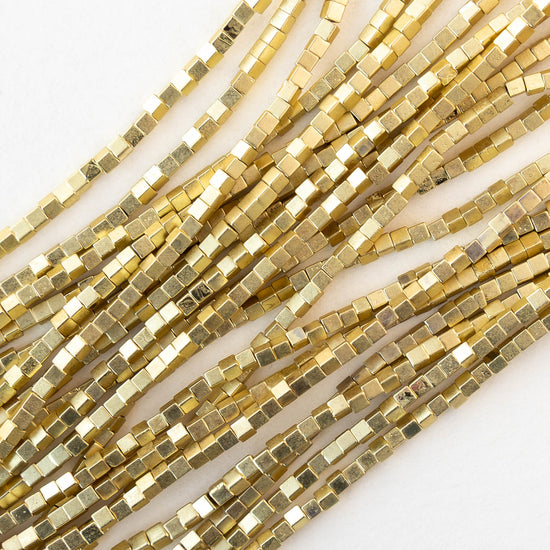 1.5mm Glass Cube Beads - 14K Gold Plated Hematite ~ 60