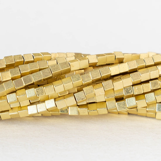 1.5mm Glass Cube Beads - 14K Gold Plated Hematite ~ 60