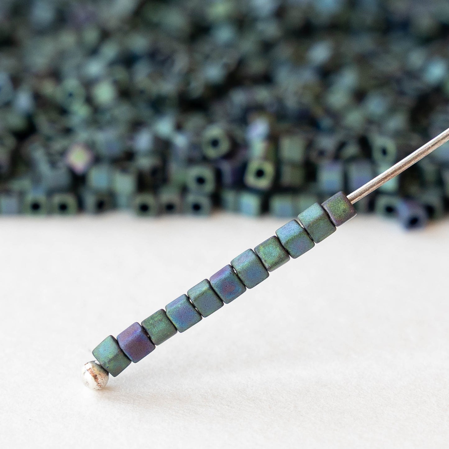 1.8mm Miyuki Cube Beads  - Matte Metallic Blue Green Iris - 10 grams