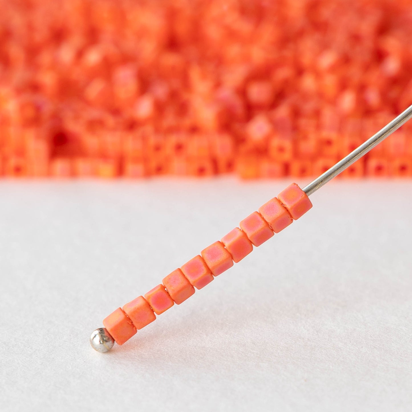 1.8mm Miyuki Cube Beads  - Opaque Orange AB Matte - 10 grams