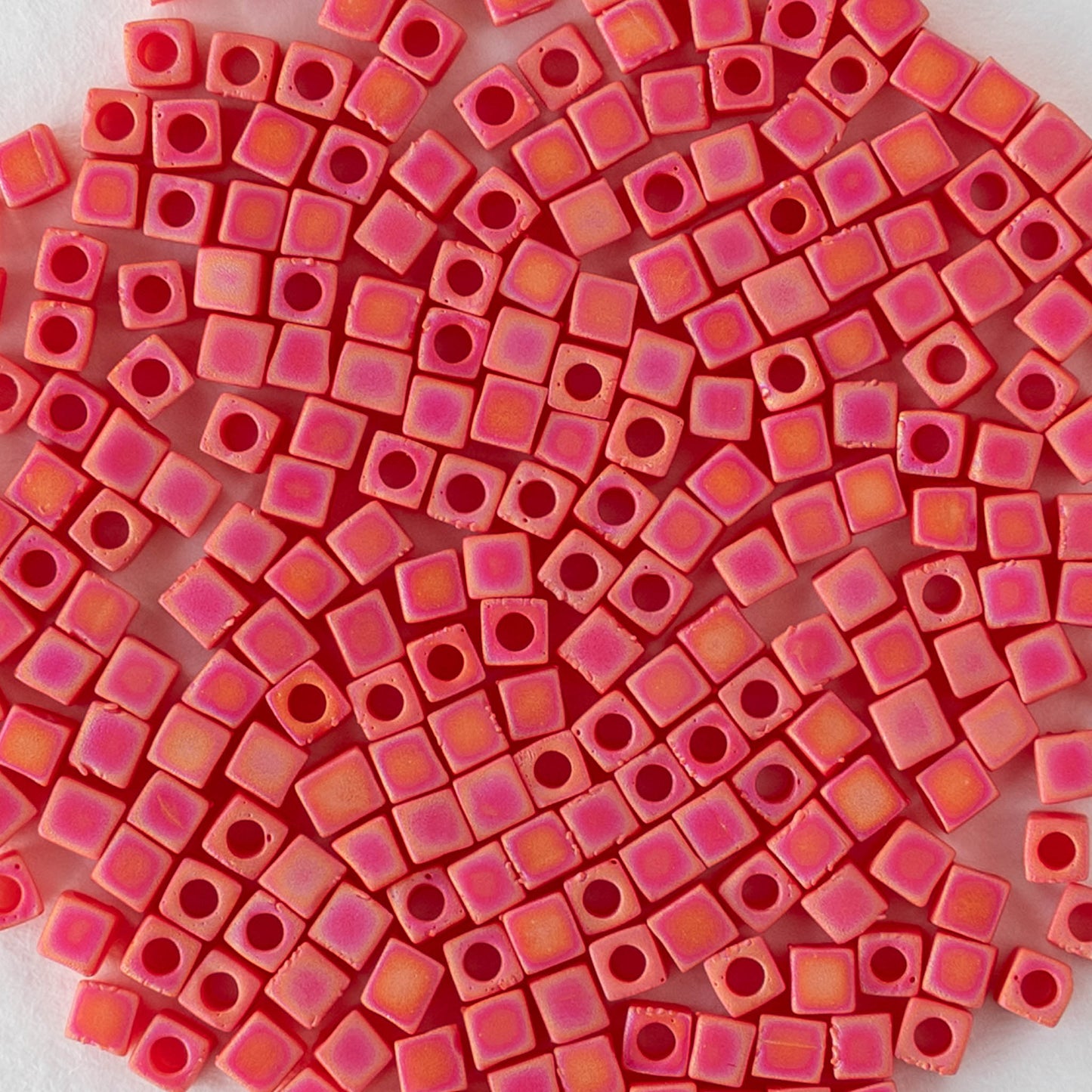 1.8mm Miyuki Cube Beads  - Opaque Red AB Matte - 10 grams