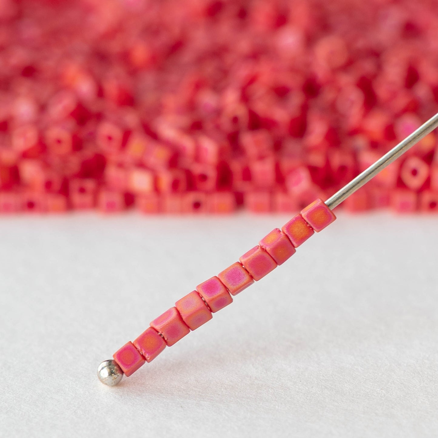 1.8mm Miyuki Cube Beads  - Opaque Red AB Matte - 10 grams