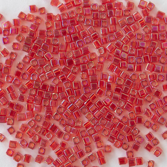 1.8mm Miyuki Cube Beads  - Transparent Red AB - 20 grams