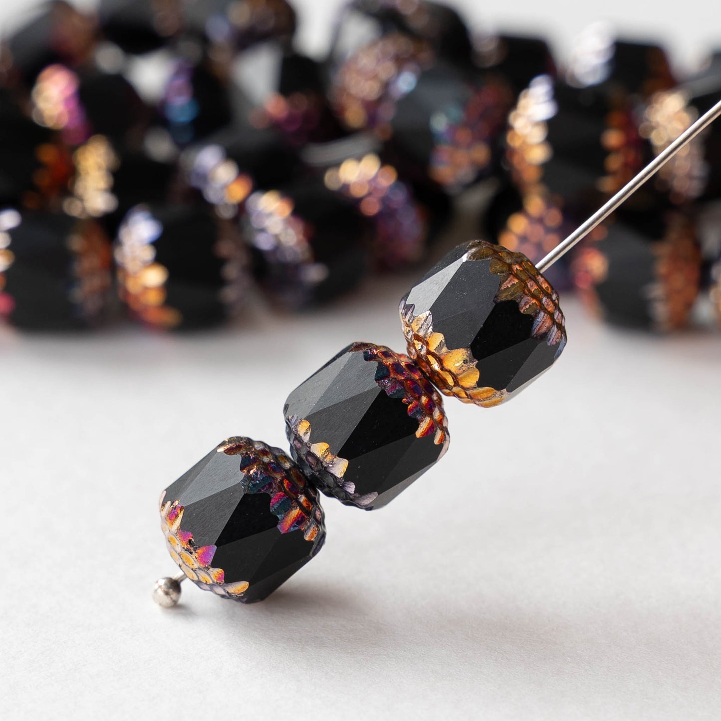 10mm Glass Cathedral Tube - Opaque Black Iris - 6 or 12 beads