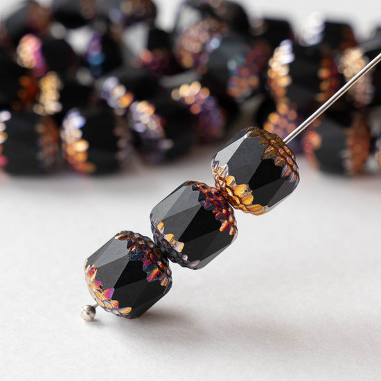 10mm Glass Cathedral Tube - Opaque Black Iris - 6 or 12 beads