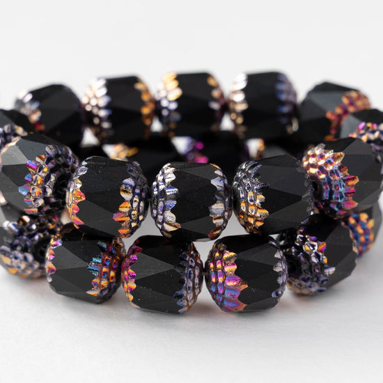 10mm Glass Cathedral Tube - Opaque Black Iris - 6 or 12 beads
